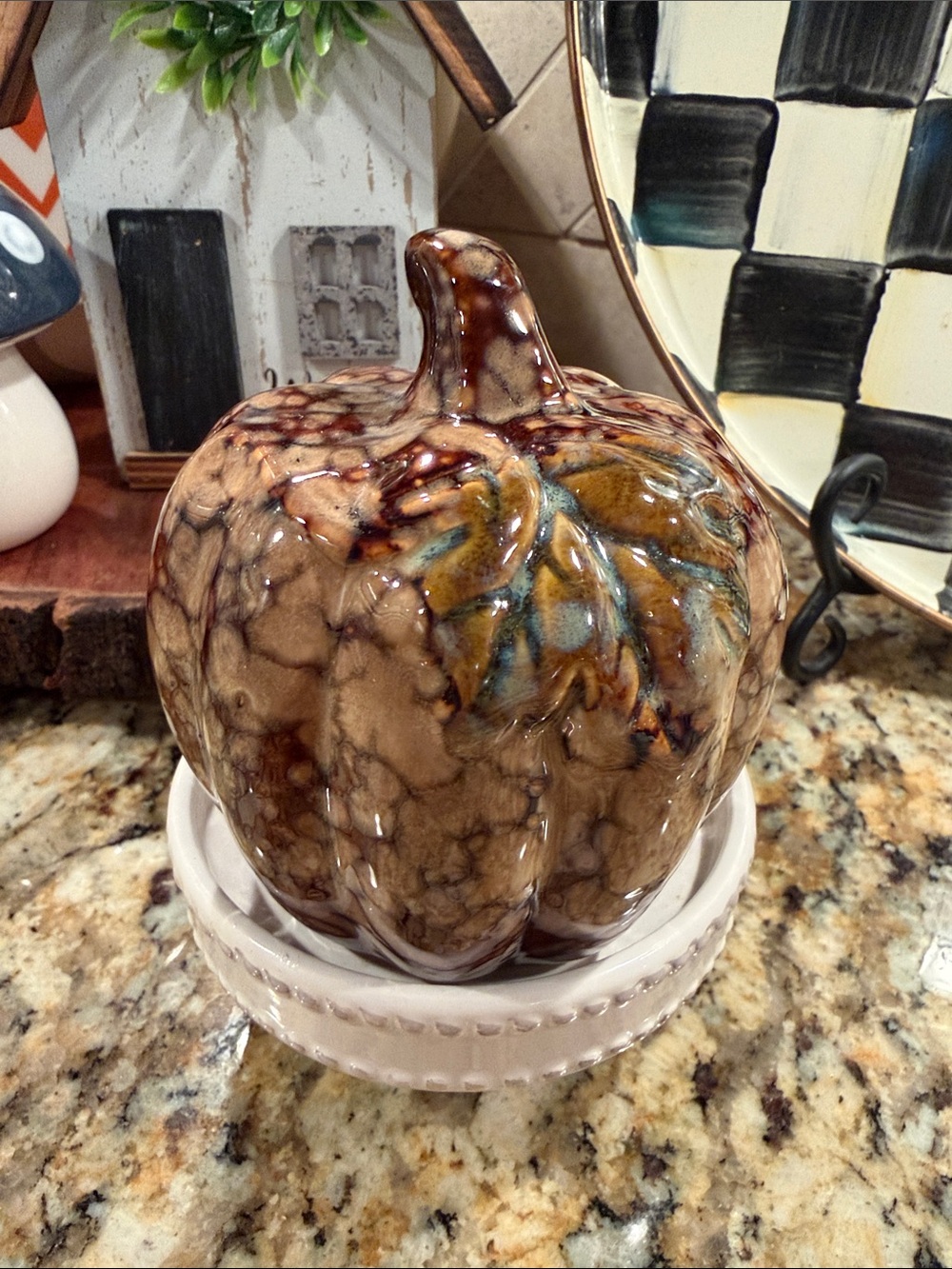 Gorgeous Speckled Glazed Ceramic Pumpkin in Brown Tones.
